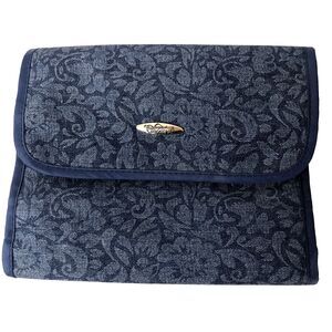 PreZerve Tri-Fold Jewelry Organizer Large Travel Case Blue Denim Floral